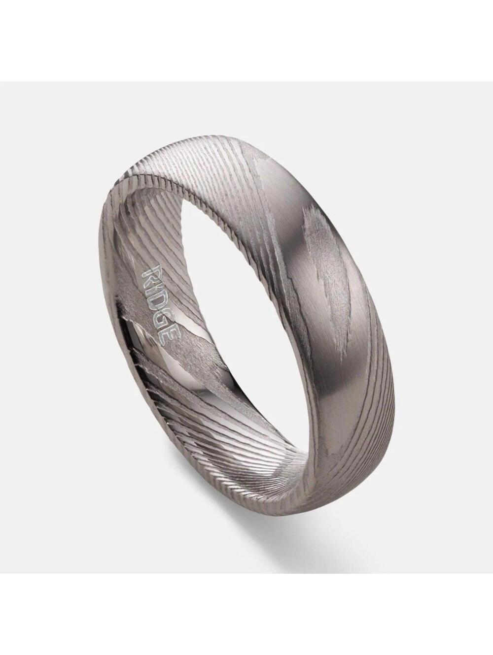 Ridge Silver Damascus 6mm Ring Rare Textured Wedding Band Sizes 7/9.5/10.5 NEW